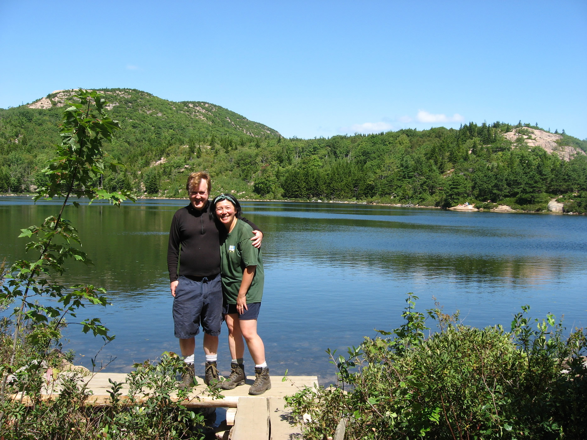 The authors, Dan Ring and Dolores Kong, on the Bowl Trail in Acadia National Park. This spot is at about Virtual Mile 12.7 of the 100-mile Acadia Centennial Trek, according to our virtual guide for the Trek.