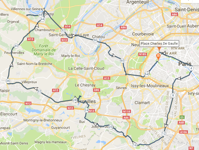 This 65-mile route hits many attractions in Paris and the surrounding region.