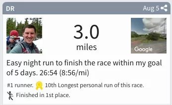 Racery Virtual Races - Recent Activity Feed - David Rubush