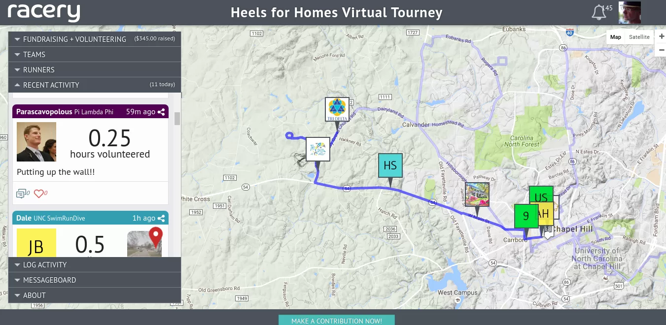 First Volunteer Hours Heels for Homes Virtual Tourney powered by Racery Recent Activity 11 today